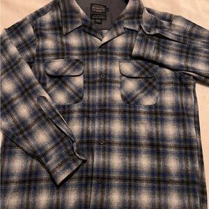 Pendleton Blue Black Gray Plaid Wool Shirt Jacket